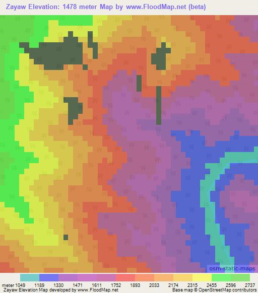 Zayaw,Myanmar Elevation Map