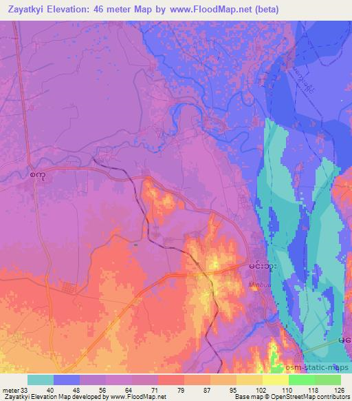 Zayatkyi,Myanmar Elevation Map