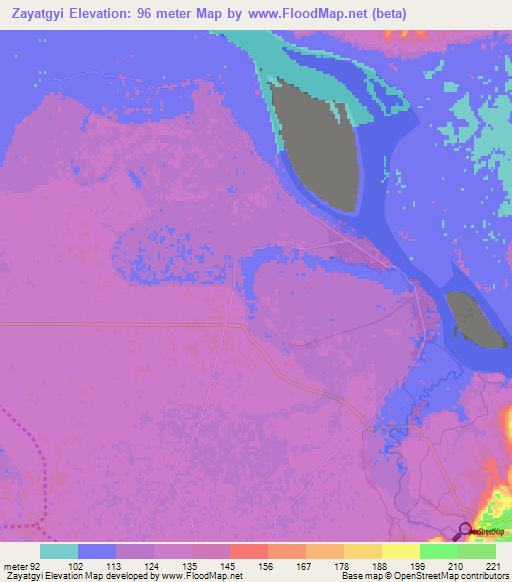 Zayatgyi,Myanmar Elevation Map