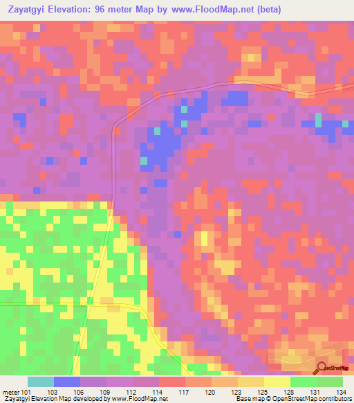 Zayatgyi,Myanmar Elevation Map