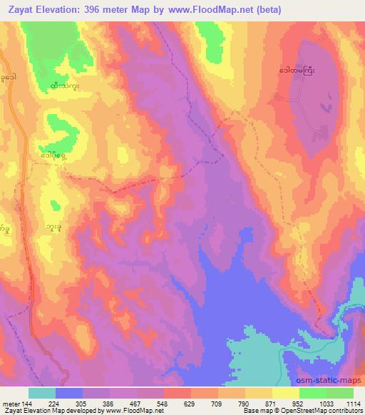 Zayat,Myanmar Elevation Map