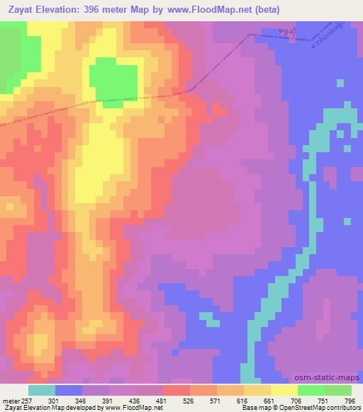 Zayat,Myanmar Elevation Map