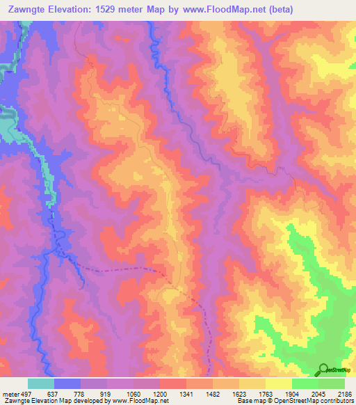 Zawngte,Myanmar Elevation Map