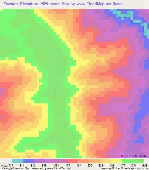 Zawngte,Myanmar Elevation Map