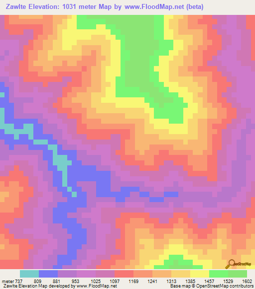 Zawlte,Myanmar Elevation Map