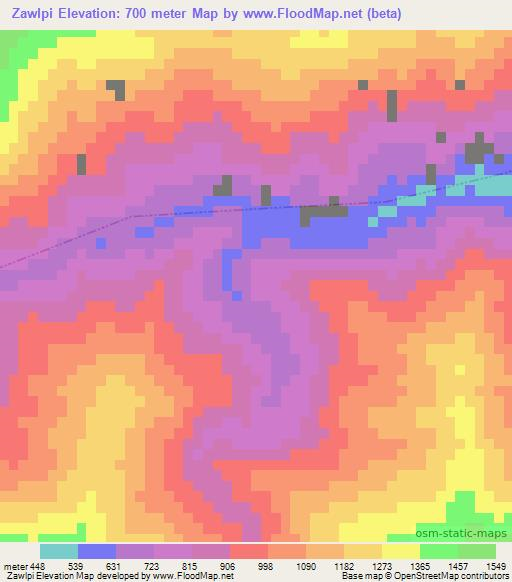 Zawlpi,Myanmar Elevation Map