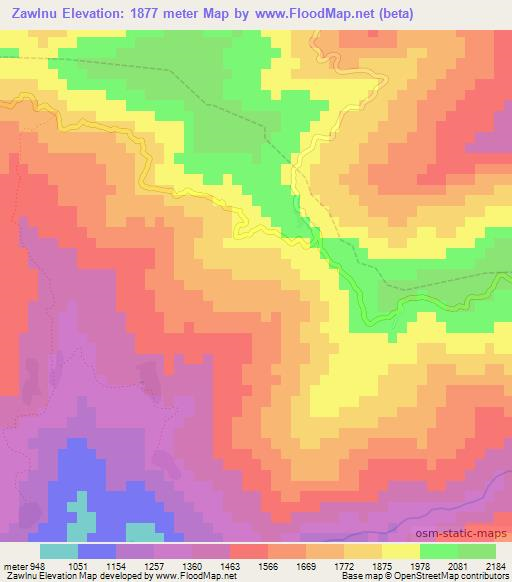 Zawlnu,Myanmar Elevation Map