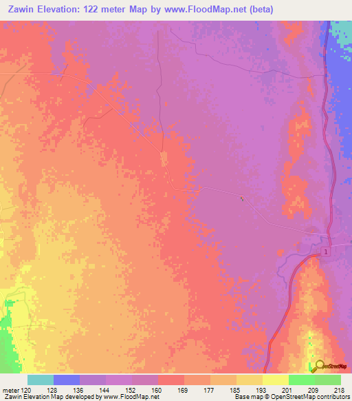 Zawin,Myanmar Elevation Map