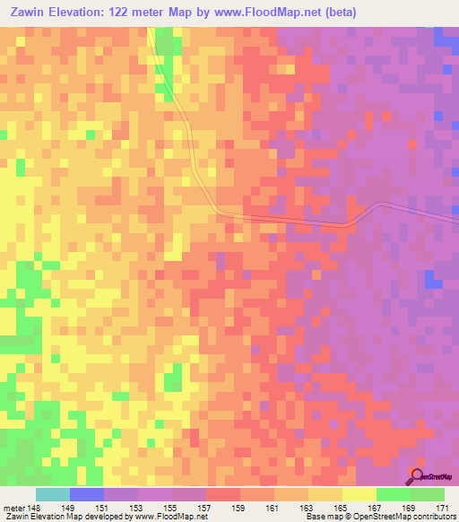 Zawin,Myanmar Elevation Map