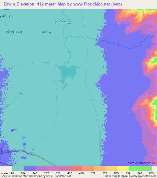 Zawin,Myanmar Elevation Map