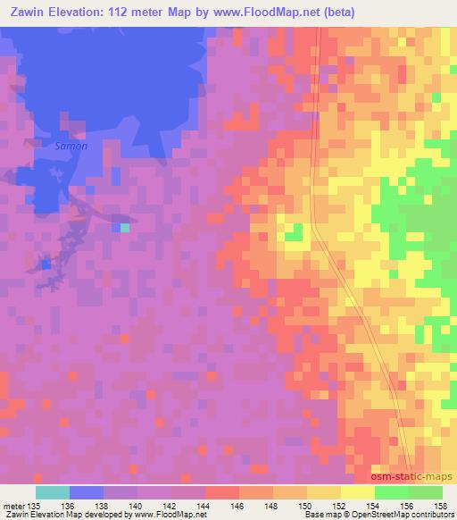 Zawin,Myanmar Elevation Map