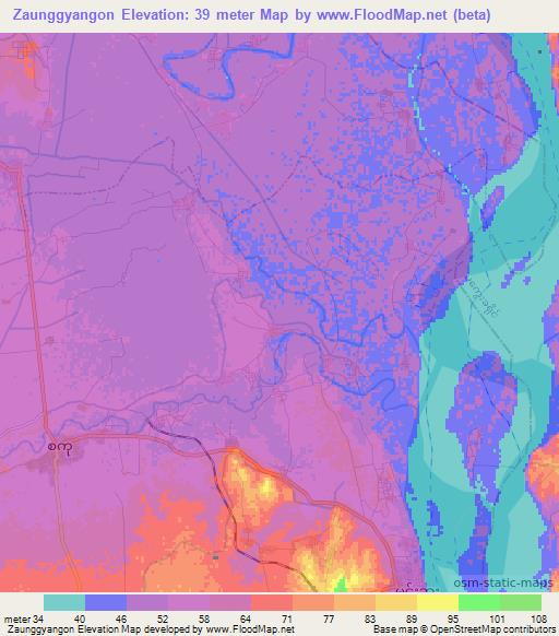 Zaunggyangon,Myanmar Elevation Map