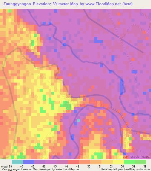 Zaunggyangon,Myanmar Elevation Map