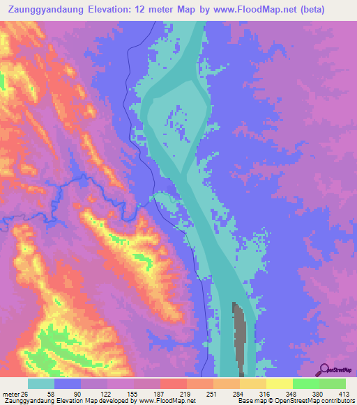 Zaunggyandaung,Myanmar Elevation Map