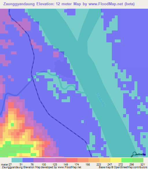 Zaunggyandaung,Myanmar Elevation Map