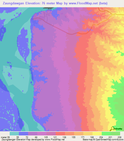 Zaungdawgan,Myanmar Elevation Map