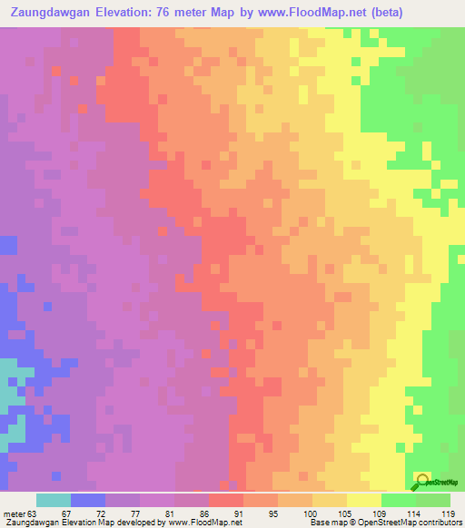 Zaungdawgan,Myanmar Elevation Map