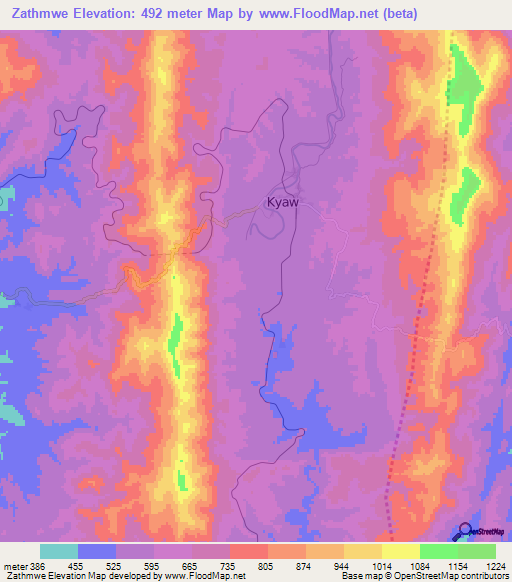 Zathmwe,Myanmar Elevation Map