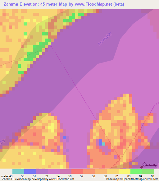 Zarama,Myanmar Elevation Map