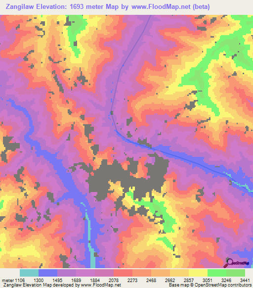 Zangilaw,Myanmar Elevation Map