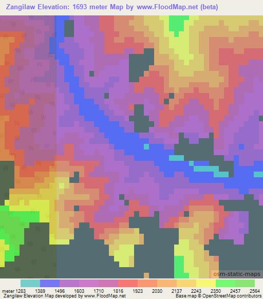 Zangilaw,Myanmar Elevation Map