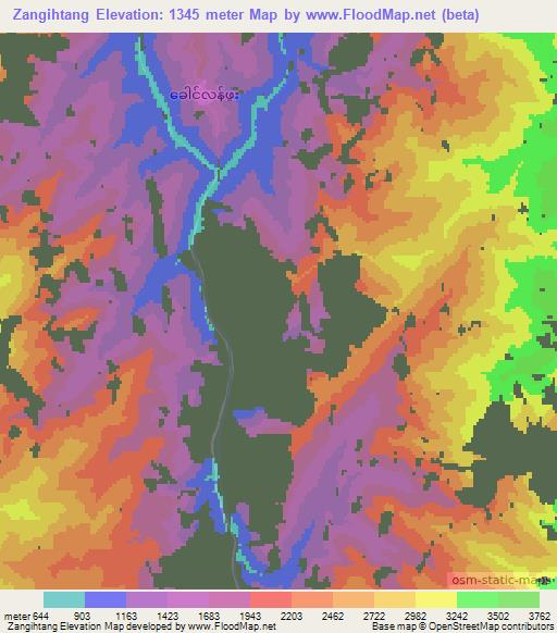 Zangihtang,Myanmar Elevation Map