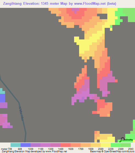 Zangihtang,Myanmar Elevation Map