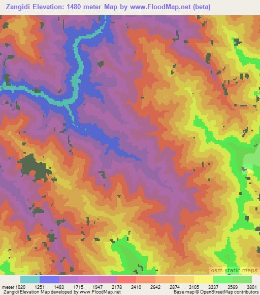 Zangidi,Myanmar Elevation Map