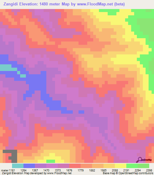 Zangidi,Myanmar Elevation Map