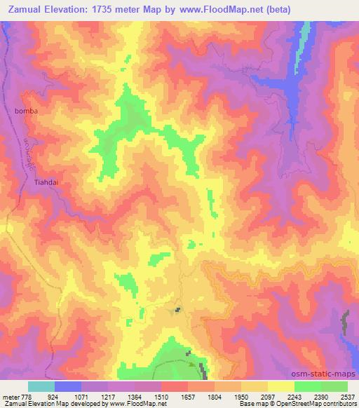 Zamual,Myanmar Elevation Map