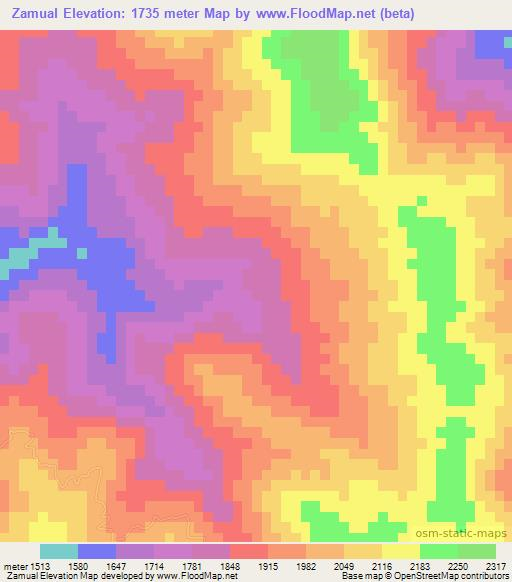 Zamual,Myanmar Elevation Map