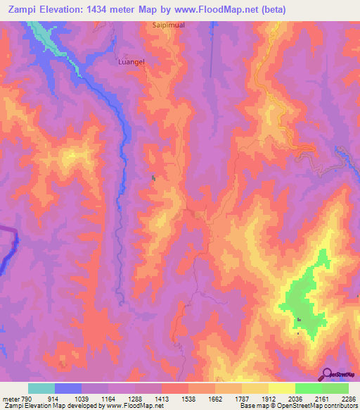 Zampi,Myanmar Elevation Map