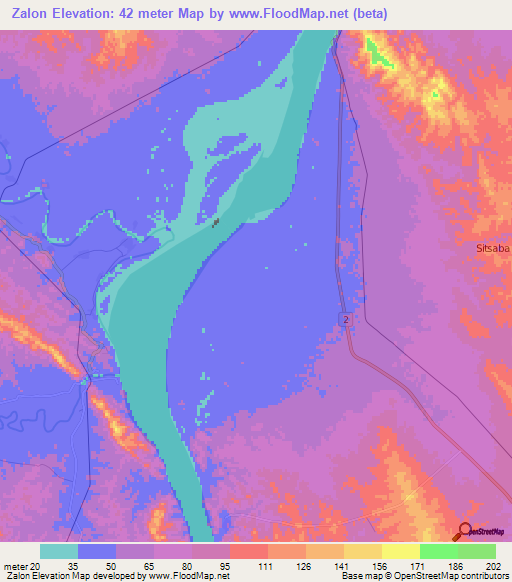 Zalon,Myanmar Elevation Map