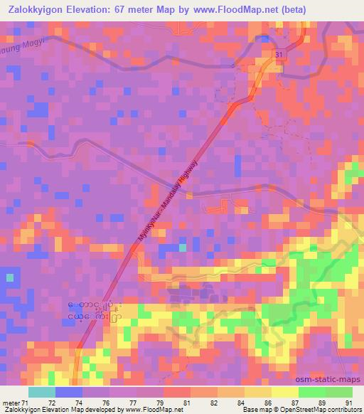 Zalokkyigon,Myanmar Elevation Map