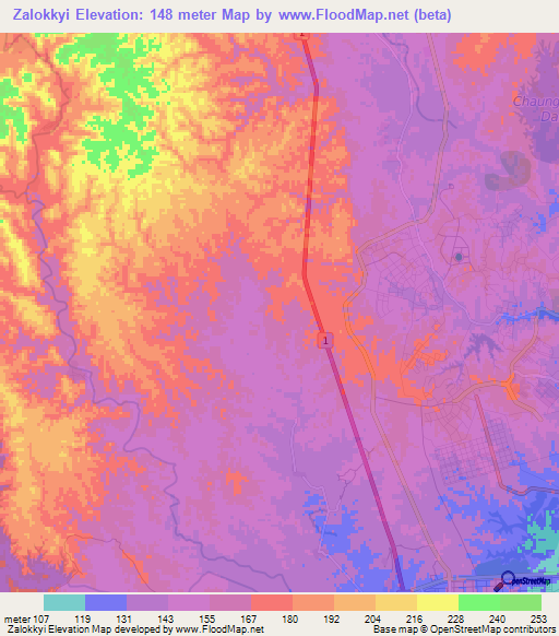 Zalokkyi,Myanmar Elevation Map