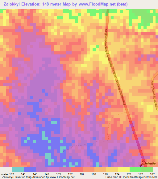 Zalokkyi,Myanmar Elevation Map