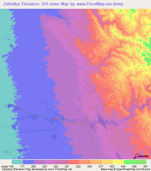 Zallokkyi,Myanmar Elevation Map