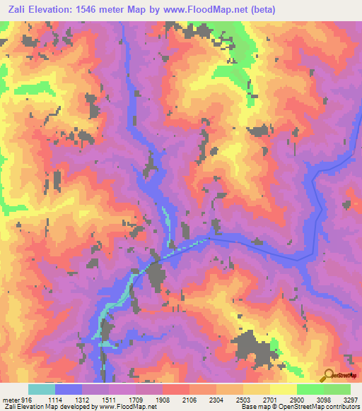 Zali,Myanmar Elevation Map