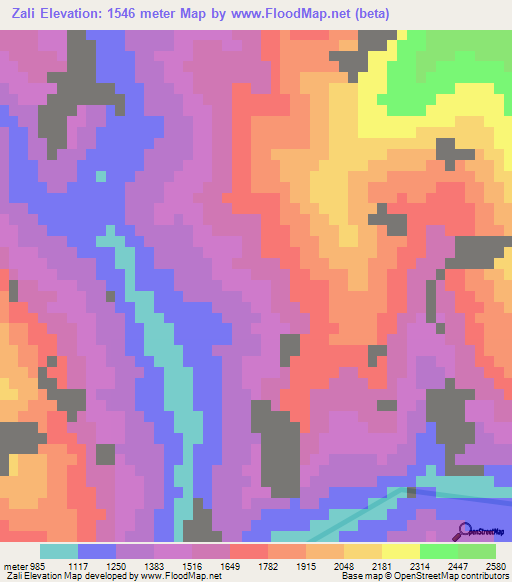 Zali,Myanmar Elevation Map