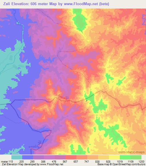 Zali,Myanmar Elevation Map