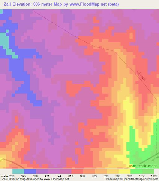 Zali,Myanmar Elevation Map