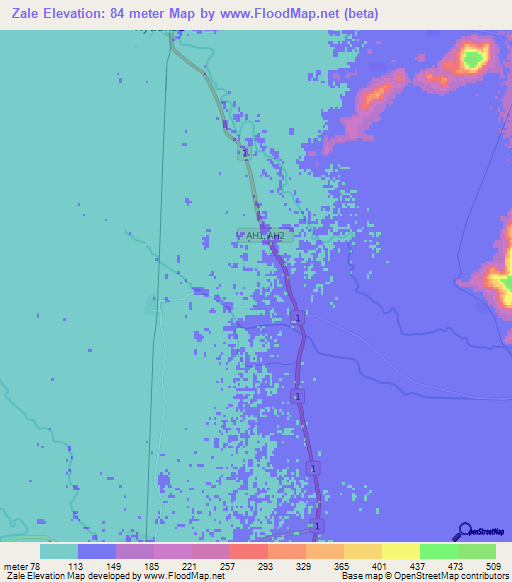 Zale,Myanmar Elevation Map