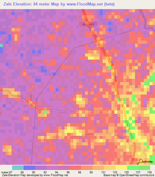 Zale,Myanmar Elevation Map