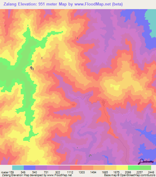 Zalang,Myanmar Elevation Map