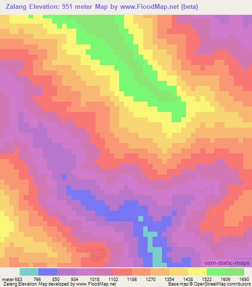 Zalang,Myanmar Elevation Map