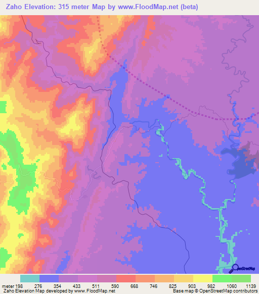 Zaho,Myanmar Elevation Map