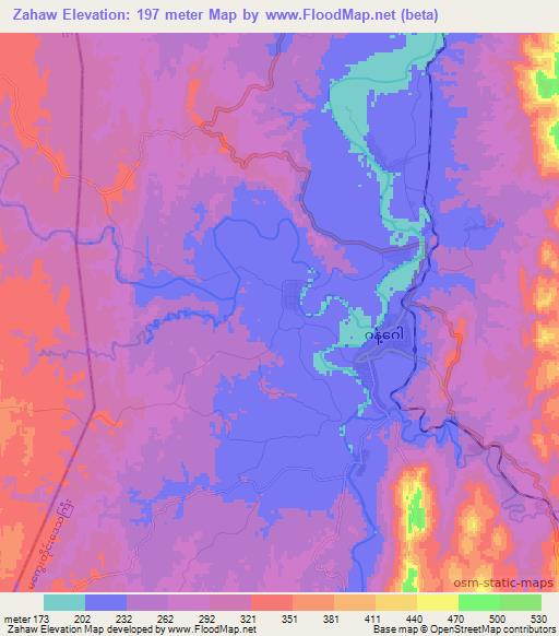 Zahaw,Myanmar Elevation Map