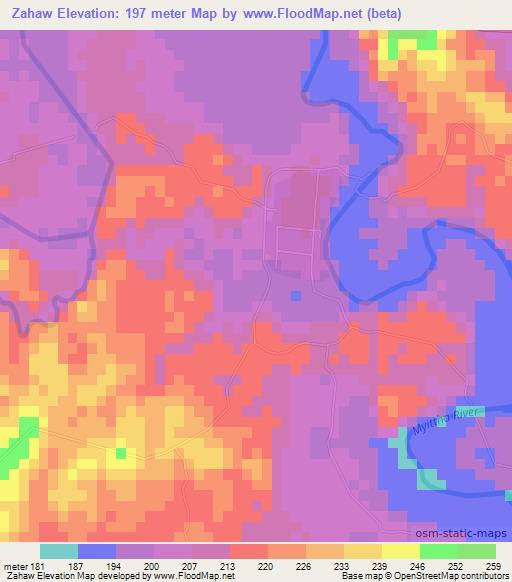 Zahaw,Myanmar Elevation Map