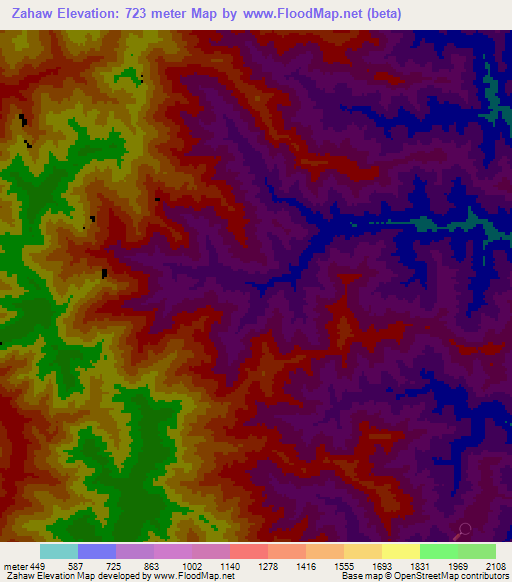 Zahaw,Myanmar Elevation Map