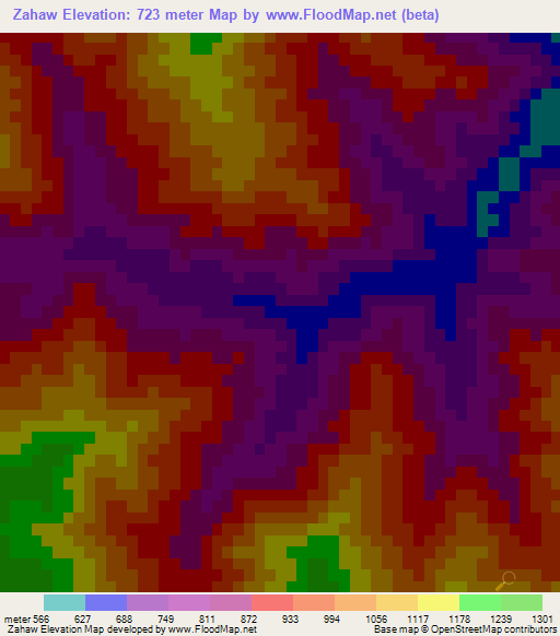 Zahaw,Myanmar Elevation Map